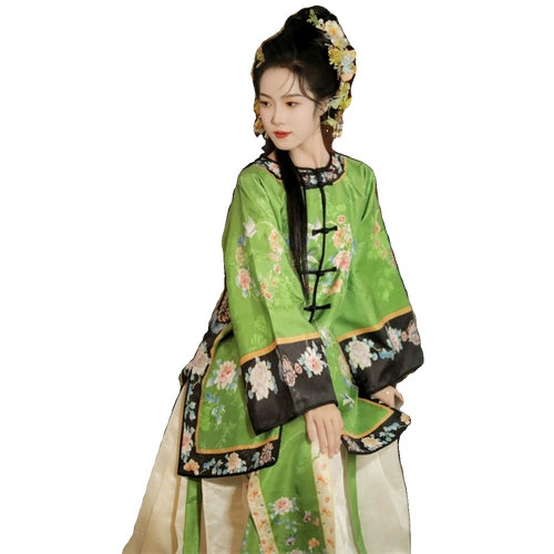 清代宫廷装清汉女对襟圆领非汉服复古风民族服装格格服套装新款