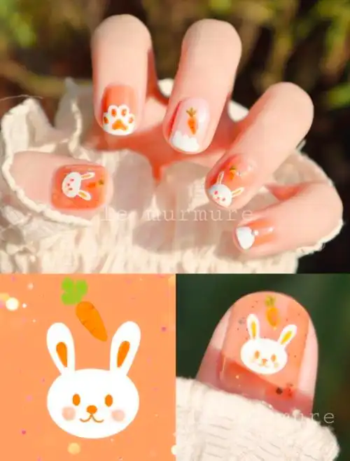 软萌治愈系可爱小奶兔童趣手绘美甲