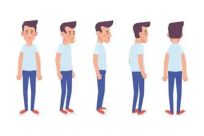 013正面, 侧面, 后视图动画人物-青年夫妇.