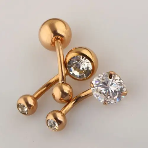 亚马逊热销人体穿刺3件套装不锈钢穿刺饰品锆石玖瑰金肚脐环批发