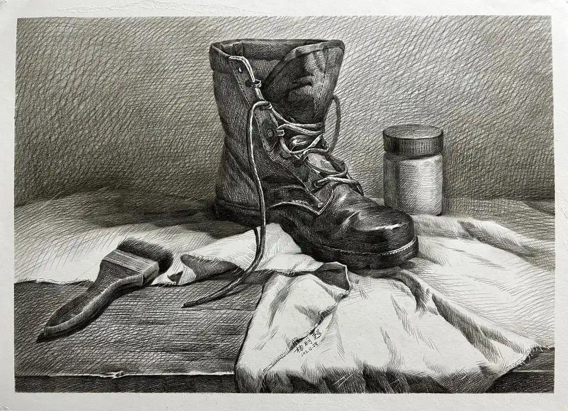 素描皮鞋#素描静物 #画画 - 抖音