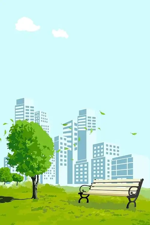 简约手绘城市街心花园海报矢量背景