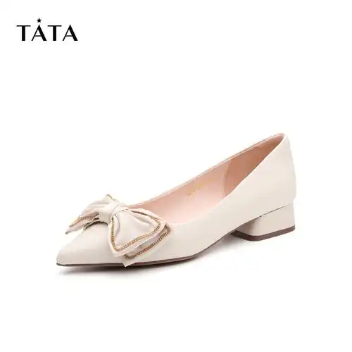 tata他她2021商场同款甜美蝴蝶结方跟浅女单鞋新单鞋