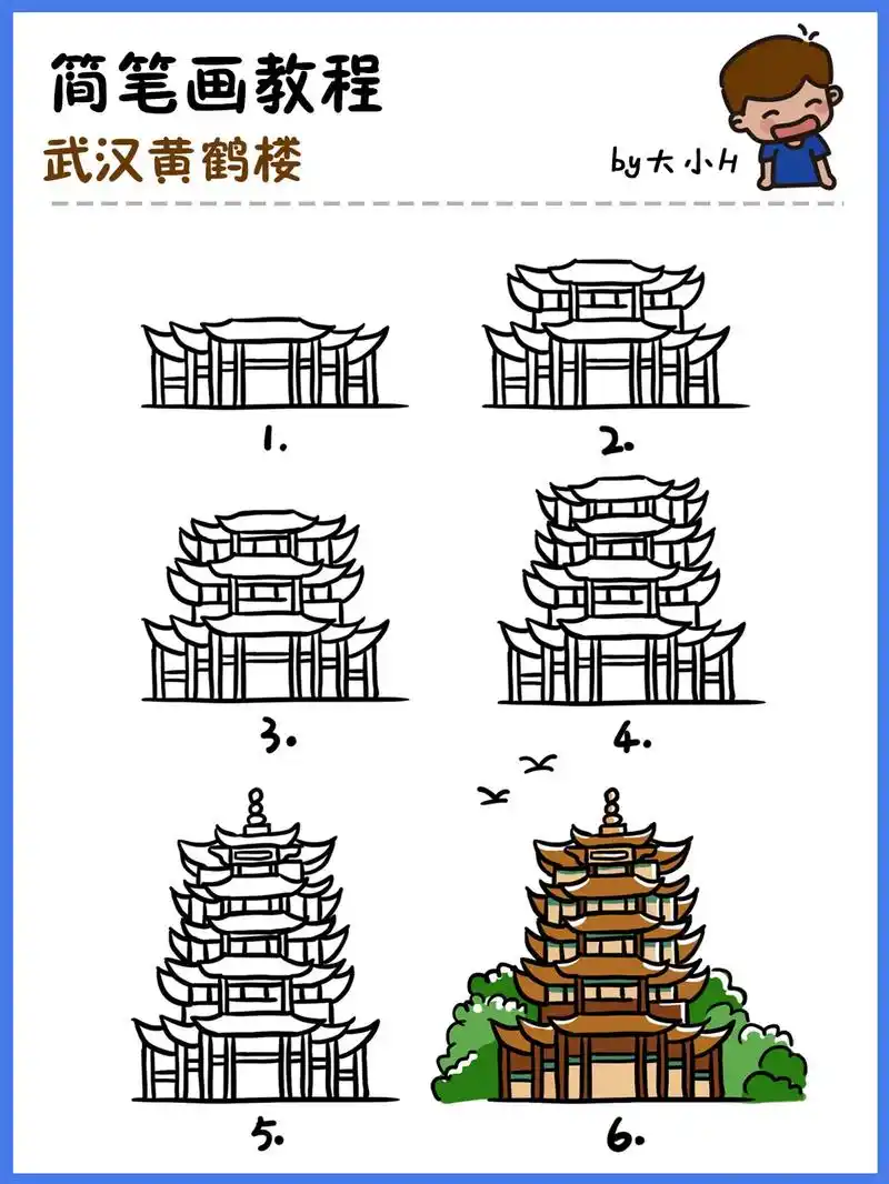 湖北黄鹤楼,地标建筑简笔画教程14