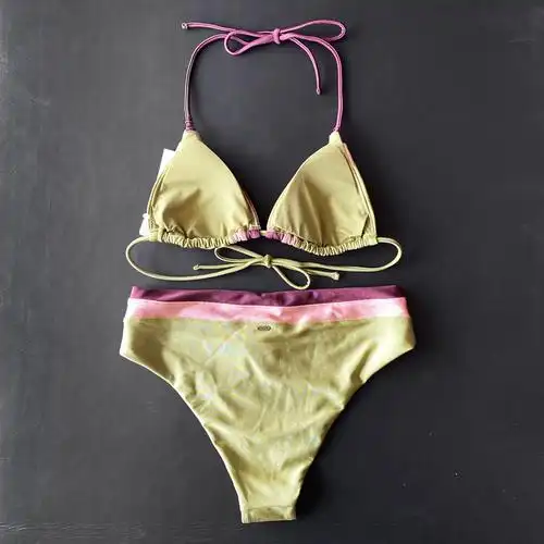 澳洲新款性感三角比基尼游泳衣个性拼接撞色聚拢比基尼