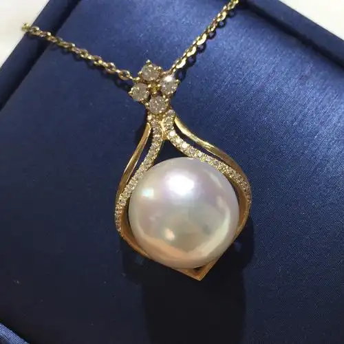 麦典129mm海水正圆强光几乎无暇南洋白珍珠吊坠9k金托送银链