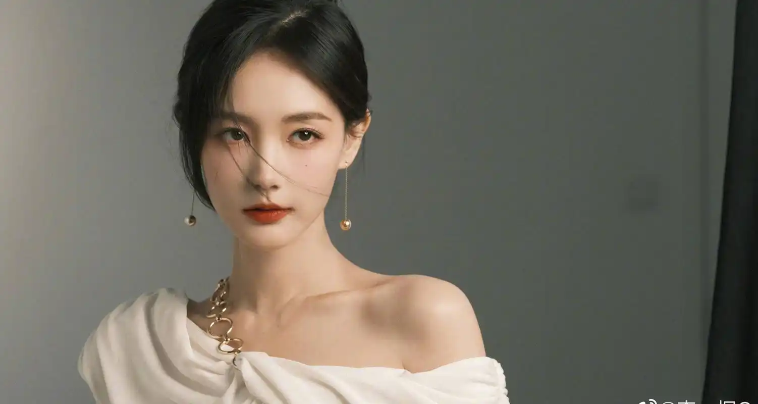 李一桐一字斜肩连衣裙写真