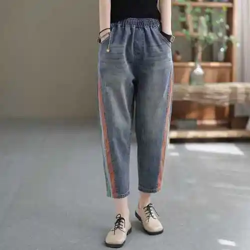 哈伦裤女夏装新款女裤时尚女士裤子休闲宽松复古女装九分裤牛仔裤