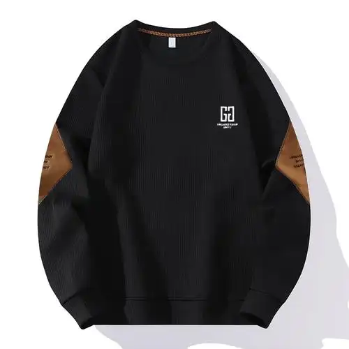 贴布装2024新圆领长袖饰青年t恤潮打底衫汤米纯灰色卫衣男春秋款