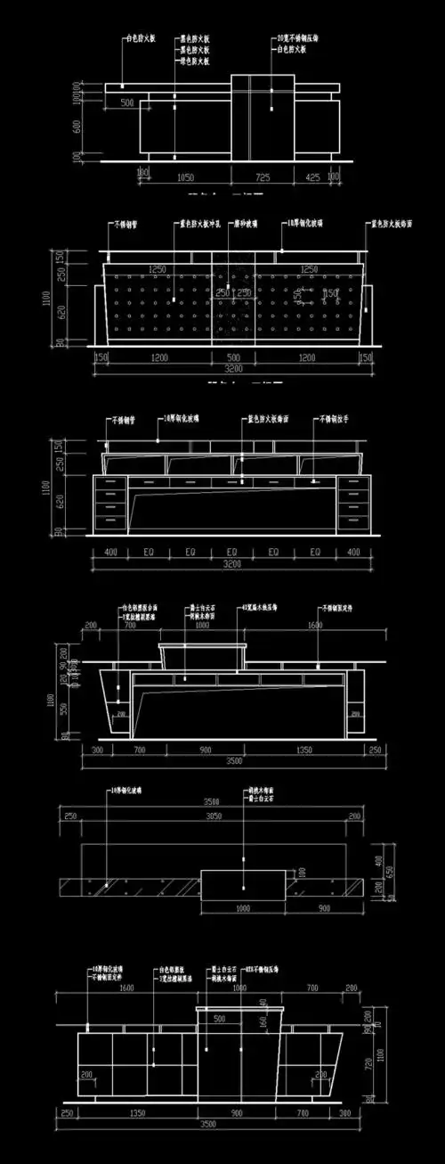 cad平面图施工图平面图布置图cad素材服务台上视图柜台前台施工图说明