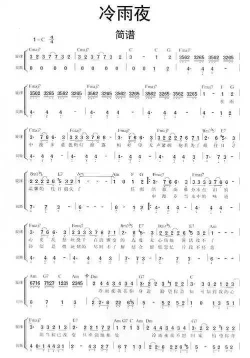冷雨夜吉他谱 - 虫虫吉他谱免费下载 - 虫虫吉他