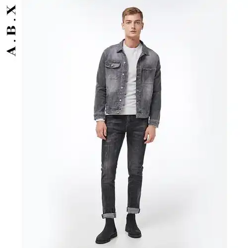abx春秋季灰色牛仔夹克男韩版潮流修身2018新款百搭翻领工装外套