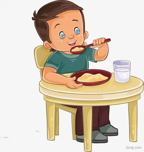 正在吃饭的手绘男孩png素材透明免抠图片-卡通手绘