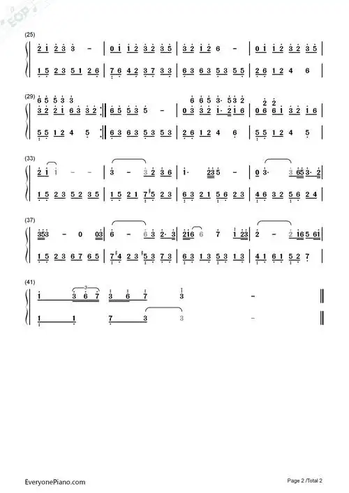 东风破双手简谱预览2-钢琴谱文件(五线谱,双手简谱,数字谱,midi,pdf)