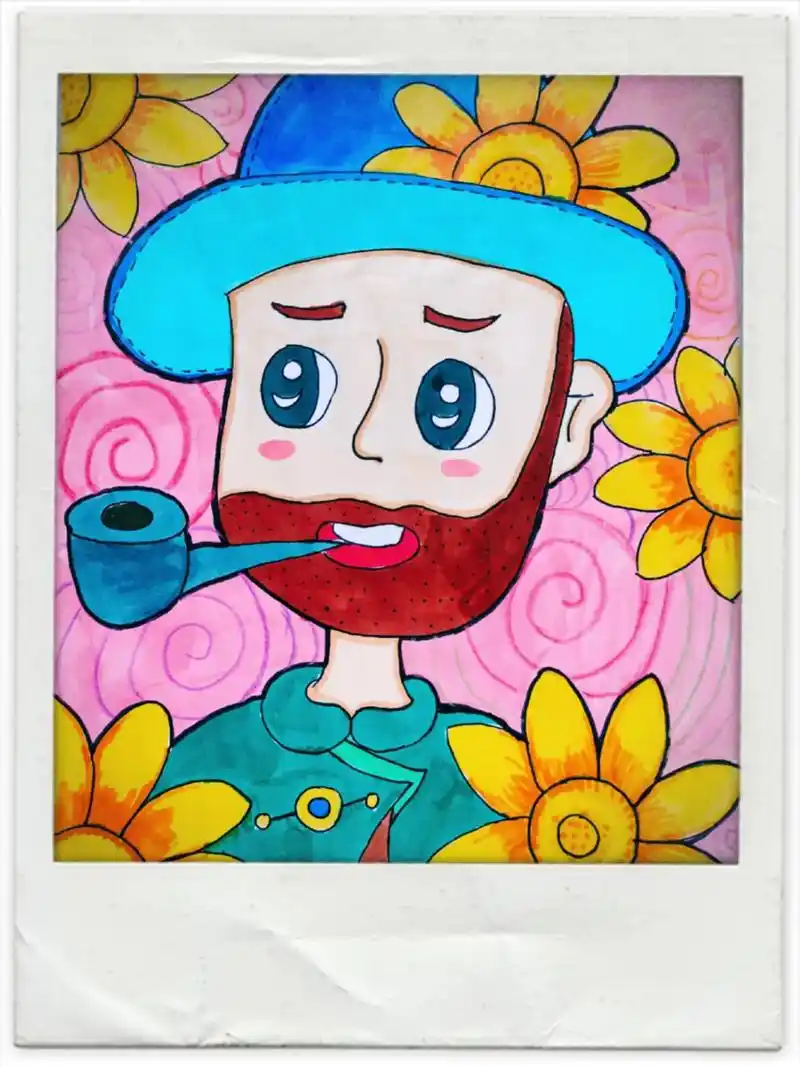 《梵高自画像》创意儿童画 适合七岁以上小朋友绘画呦～94 78