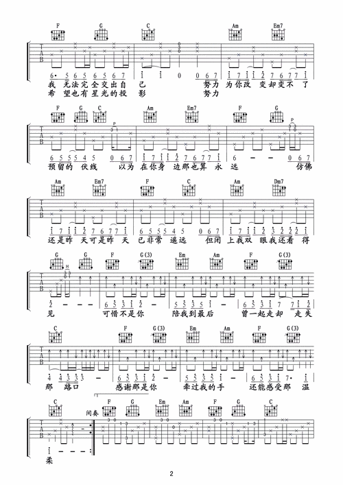 可惜不是你 c调吉他 最新修订版本 梁静茹 吉他谱 和弦谱,五线谱