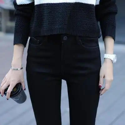 纯黑色牛仔裤女小脚长裤高腰夏季新款修身显瘦韩版弹力铅笔裤女
