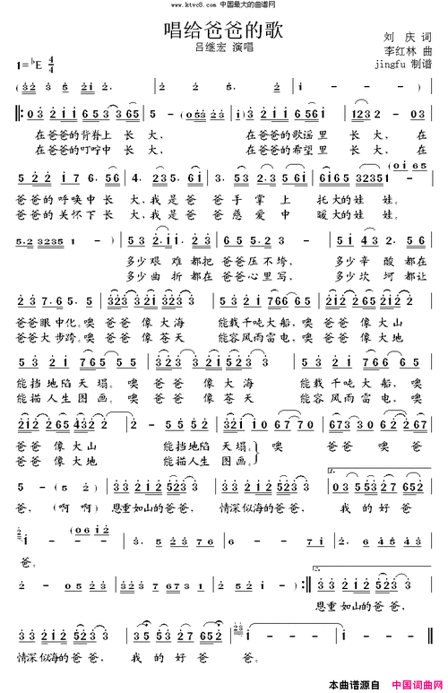 唱给爸爸的歌简谱-吕继宏演唱-刘庆/李红林词曲1