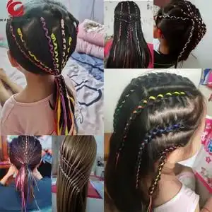 儿童编发彩带女孩图片