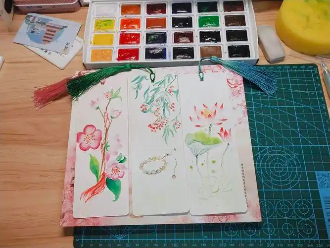 水彩手绘古风书签