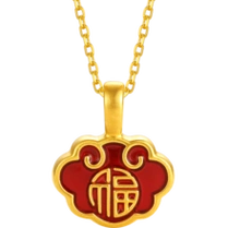 周六福zlf黄金吊坠女款5d硬金珐琅国风锁包足金挂坠定价福运锁039g