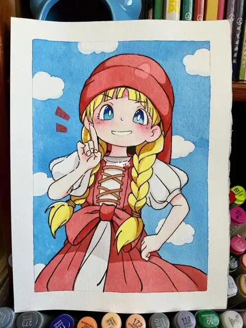 水彩q版可爱卡通小女孩