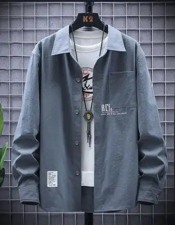 学生抗皱衬衣港风上衣服男生显高男士百搭上衣男g15深灰2xl150180斤