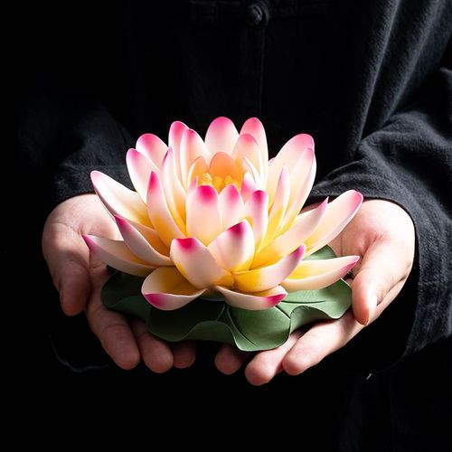 唐阁陶瓷莲花摆件荷花供佛佛堂佛前供花假花手工仿真花禅意工艺品