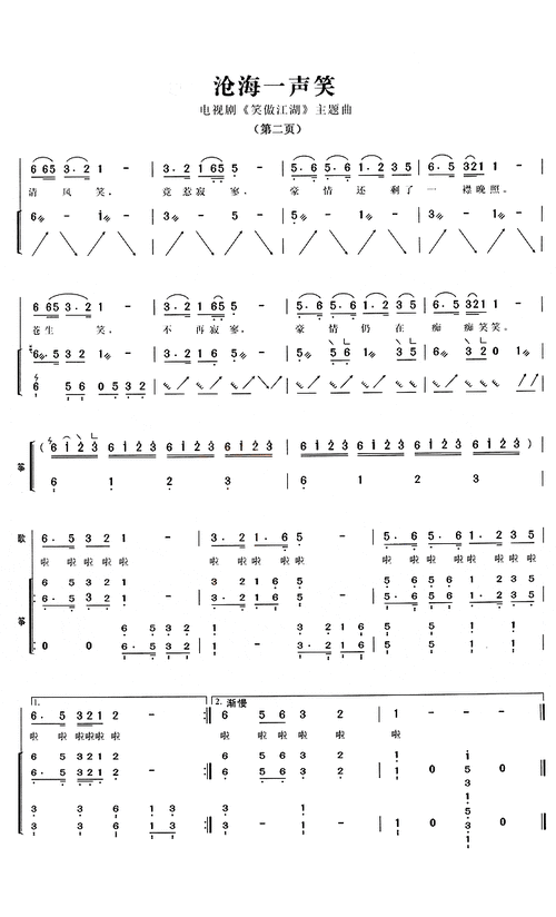 沧海一声笑(《笑傲江湖》主题曲),古筝曲谱,古筝曲门户,中国筝曲网