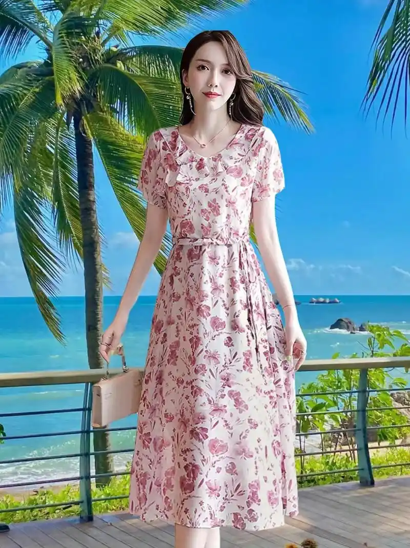 我的新宠来啦!甜美法式碎花连衣裙女收腰,2024夏季新款!