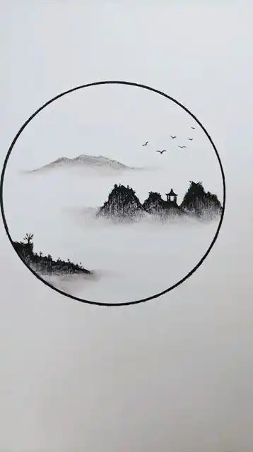 铅笔画,古风意境风景
