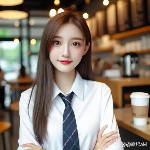 白衬衫领带女孩的清新魅力  嘿,看这里!