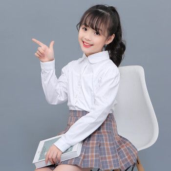 女童白衬衫棉儿童白色衬衣长袖春秋小学生中大童校园款演出校服 蕾款