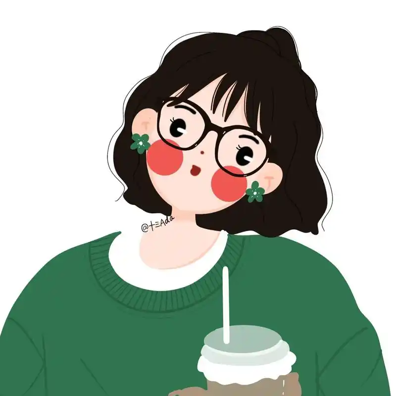插画头像|半丸子头卷发女生 日更96 春天的绿,安排上98 模特参考