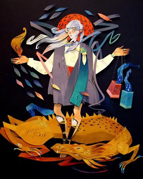 神话和梦想交织的纸艺术插画,唯美梦幻的剪纸拼贴画