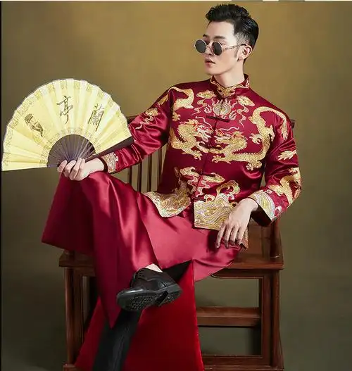 秀禾服男装2021新款春季中式新郎礼服龙凤褂男士马褂唐装秀禾男款