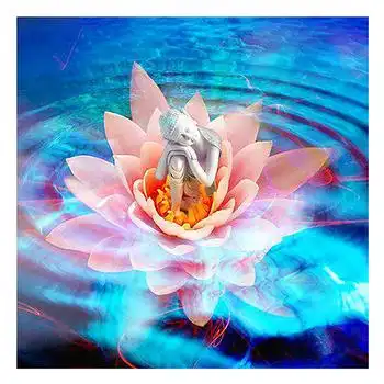 莲花佛圆形或方形钻钻石刺绣套装家居装饰礼品 5d diy 全钻石绘画