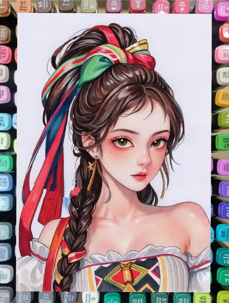 马克笔笔下人物绘画|步骤图	"     完成图片来了～ "