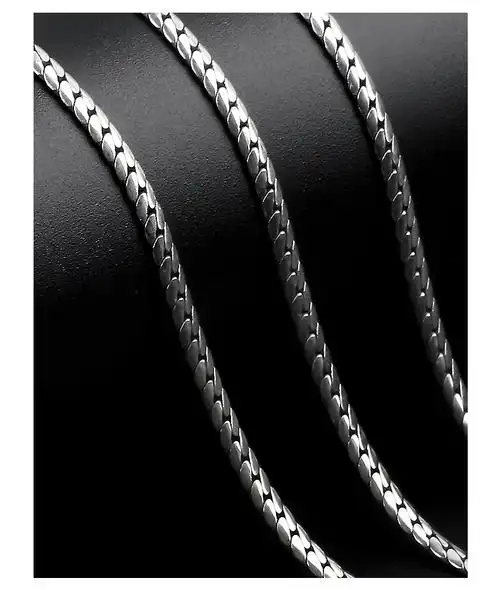 马鞭扁平链潮嘻哈hiphop男士细单身霸气s925银蛇骨链无吊坠长50cm银链