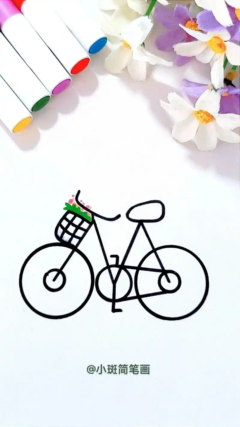 用字母m加上不同大小的圆画自行车,画法简单一学 - 抖音