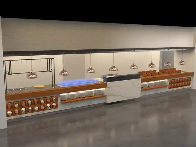 dk自助餐台效果图 移动餐台制作高职餐厅餐台设计