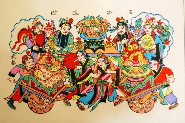一组财神图恭喜发财,正月初五话财神,五路财神有哪些?