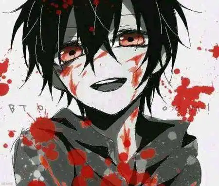 黑暗系动漫男生图片,要有背景,人物最好是黑头发蓝眼睛,当然有血更好