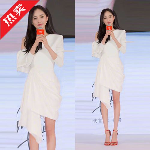 白色不规则斜肩晚礼服杨幂明星同款气质宴会名媛风小洋装连衣裙女