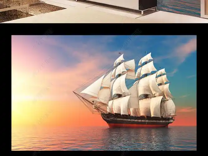 海面日出帆船航行一帆风顺壁画装饰画背景墙
