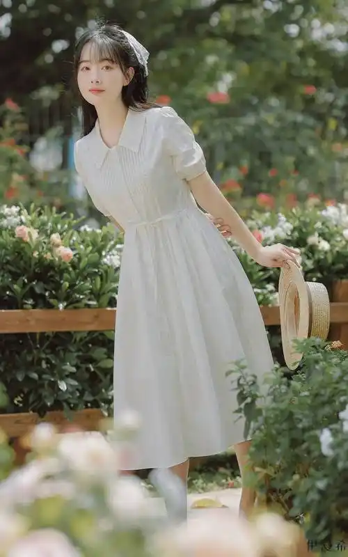 过膝长裙仙气初恋收腰显瘦小众甜美清新长款夏天裙子白色网红同款s