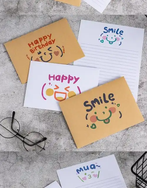 精选直发ins日韩简约浪漫可爱卡通表情信封信纸套装情书牛皮白纸信笺