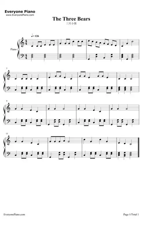 三只小熊钢琴谱浪漫满屋插曲
