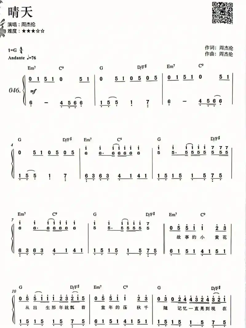 周杰伦晴天#简谱#五线谱 #钢琴简谱 - 抖音