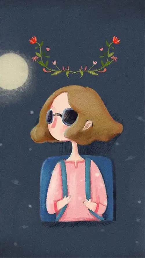 简约手绘文艺女孩唯美插画手机壁纸,高清图片,手机锁屏桌面-壁纸族